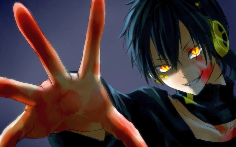 Anime Character with Glowing Eyes — Black, Dramatic, Night, Hand