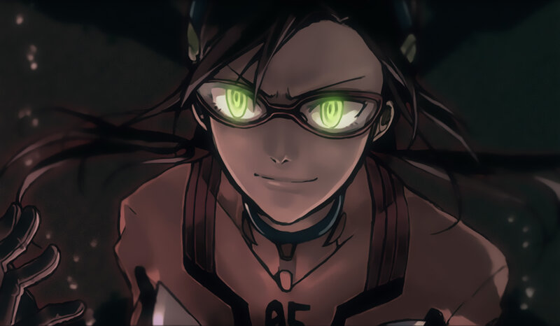 Anime Character with Glowing Eyes — Black, Dramatic, Night