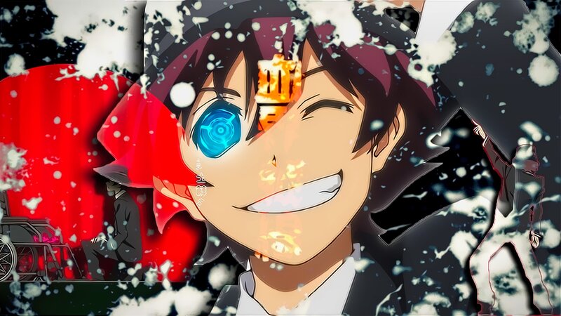 Anime Character with Glowing Eyes — Black, Dramatic, Red Umbrella