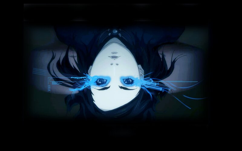Anime Character with Glowing Eyes — Blue, Dramatic, Glowing Blue Lines