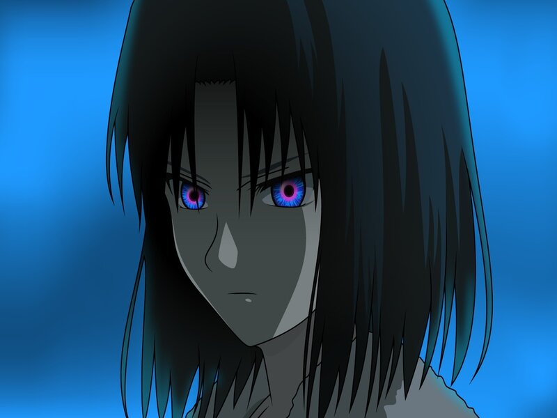Anime Character with Glowing Eyes — Blue, Dramatic, Hair
