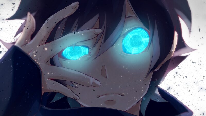 Anime Character with Glowing Eyes — Blue, Dramatic, Intense, Glowing Blue Eyes