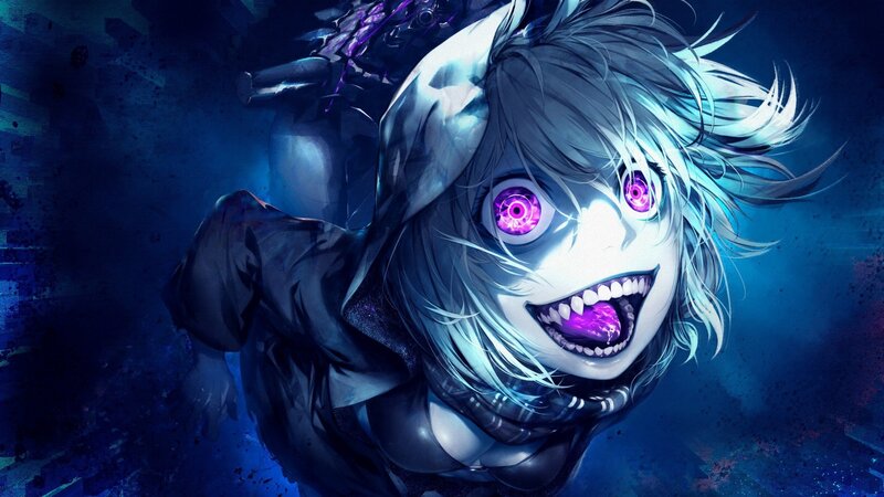 Anime Character with Glowing Eyes — Blue, Dramatic, Intense, Night, Digital Art