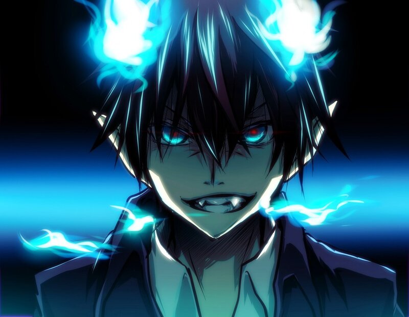 Anime Character with Glowing Eyes — Blue, Dramatic, Manga