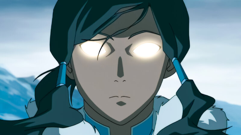Anime Character with Glowing Eyes — Blue, Dramatic, Winter