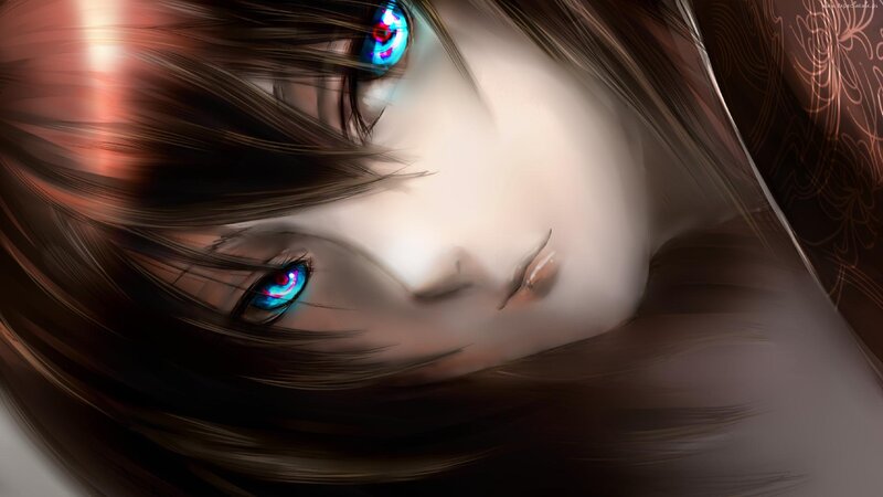 Anime Character with Glowing Eyes — Brown, Dramatic, Digital Art, Glowing Eyes
