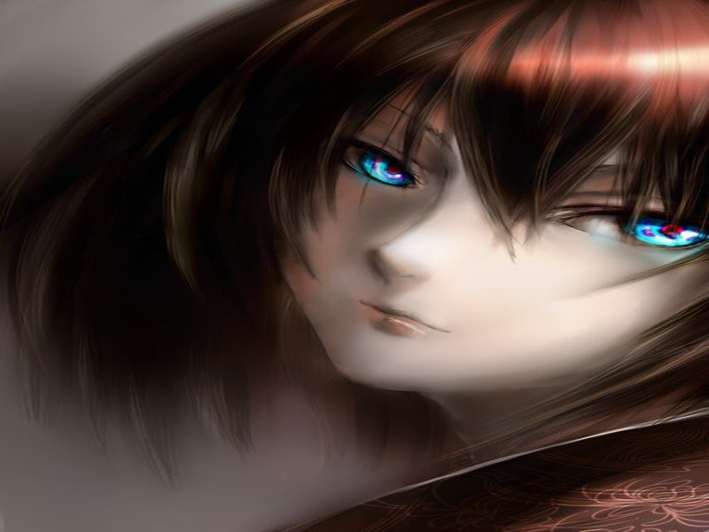 Anime Character with Glowing Eyes — Brown, Dramatic, Digital Art