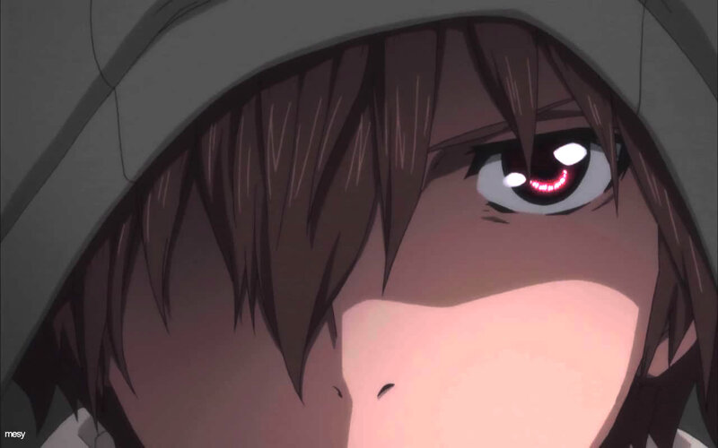 Anime Character with Glowing Eyes — Brown, Dramatic, Hoodie