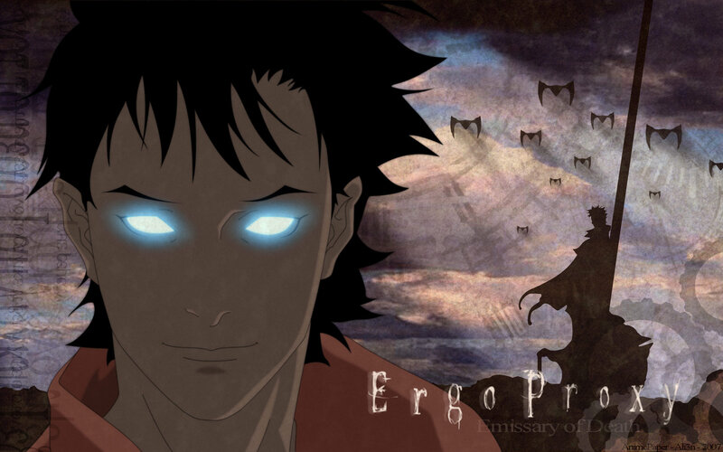 Anime Character with Glowing Eyes — Brown, Dramatic, Night, Silhouette, Flying Creatures