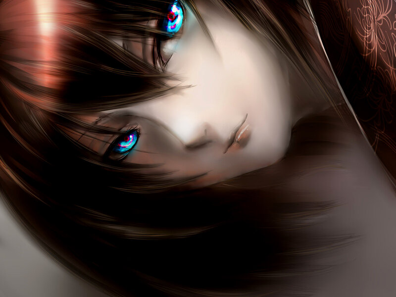 Anime Character with Glowing Eyes — Brown, Dramatic