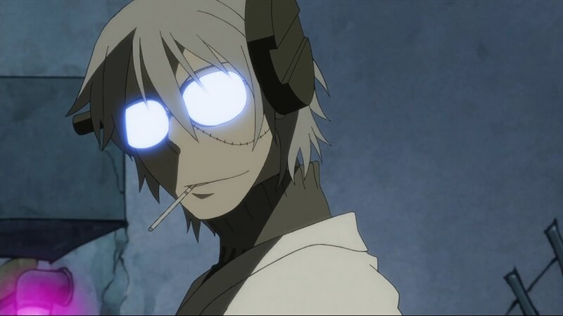Anime Character with Glowing Eyes — Gray, Dark, Mysterious