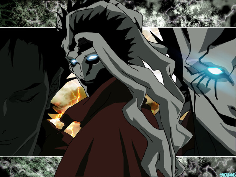 Anime Character with Glowing Eyes — Gray, Dramatic, Manga