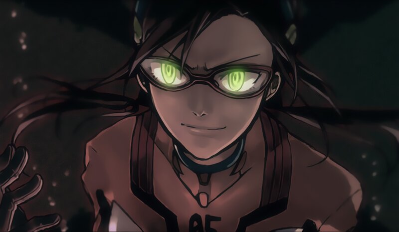 Anime Character with Glowing Eyes — Green, Dramatic