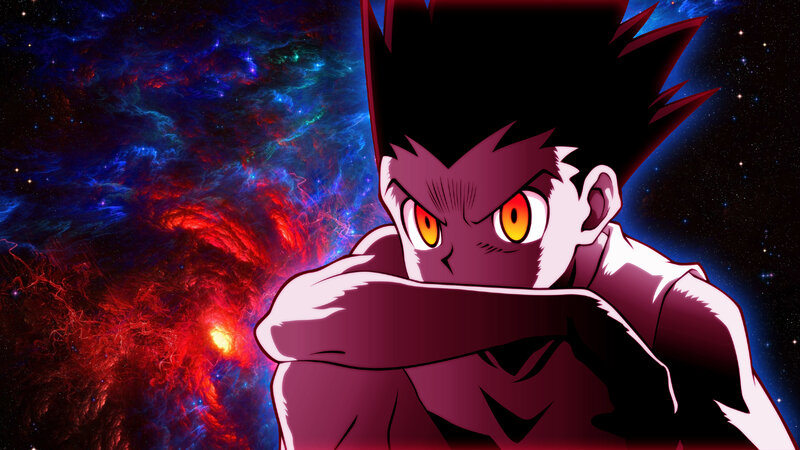 Anime Character with Glowing Eyes — Purple, Dramatic, Space