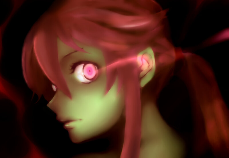 Anime Character with Glowing Eyes — Red