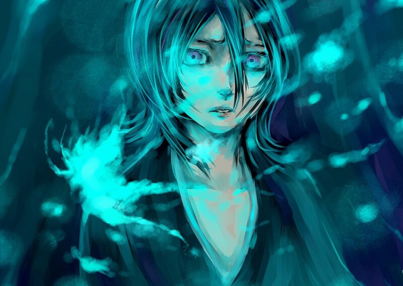 Anime Character with Glowing Eyes — Teal, Dramatic, Digital Art