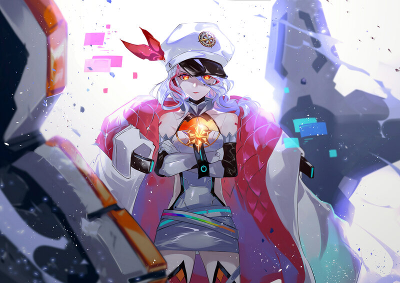 Anime Character with Glowing Eyes — White, Dramatic, Digital Art