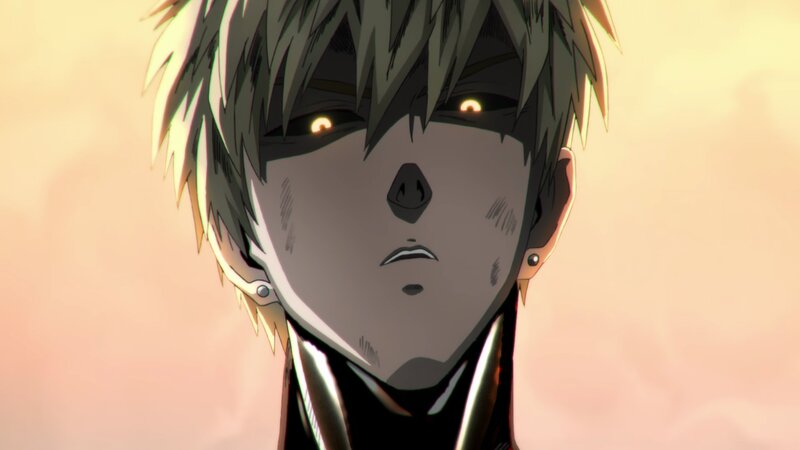 Anime Character with Glowing Eyes — Yellow, Dramatic, Sunset