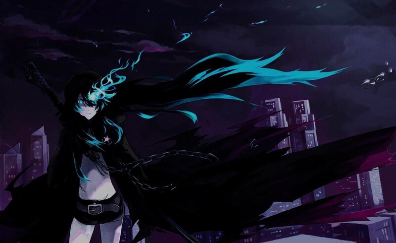 Anime Character with Glowing Hair — Black, Dramatic