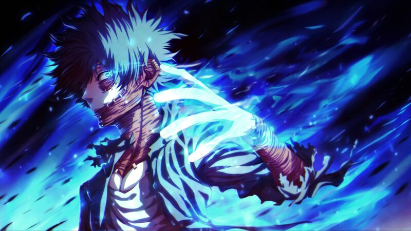 Anime Character with Glowing Hand — Blue, Dramatic, Intense, Glowing Blue Energy