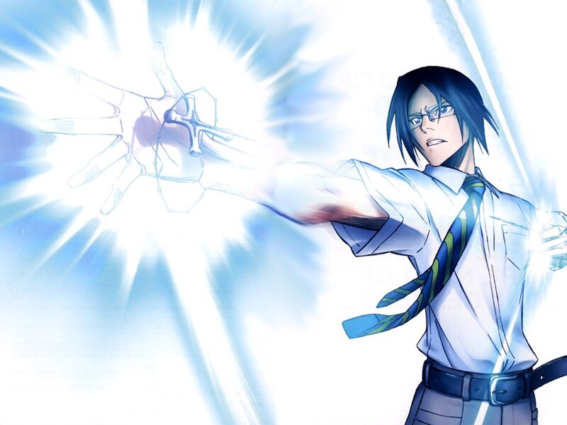 Anime Character with Glowing Hand — Blue, Dramatic, Manga, Glasses