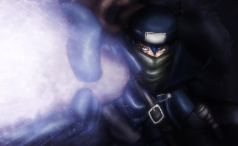 Anime Character with Glowing Hand — Blue, Dramatic, Night