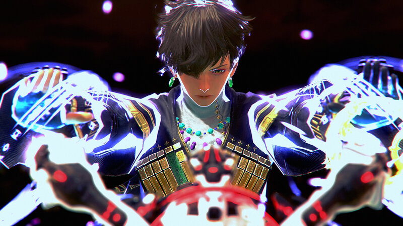 Anime Character with Glowing Hands — Black, Dramatic, Night, 3d Render
