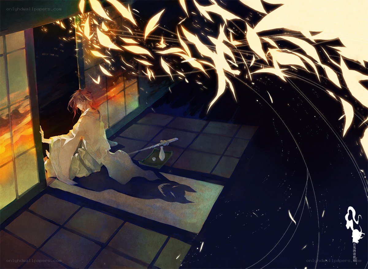 Anime character with glowing leaves