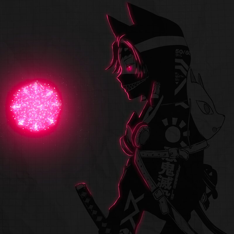 Anime Character with Glowing Orb — Black, Dramatic
