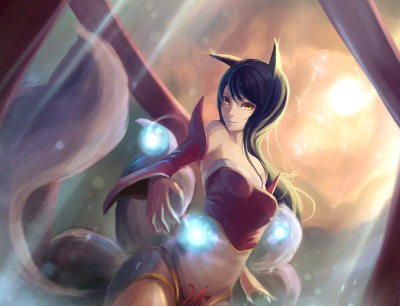 anime character with glowing orbs