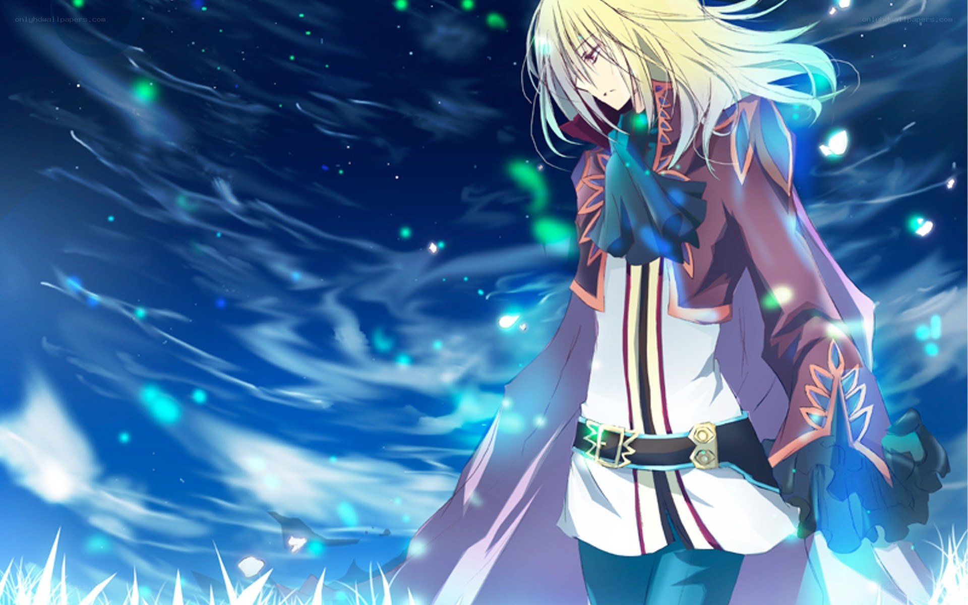 anime character with glowing particles