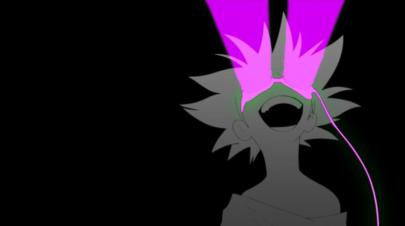 anime character with glowing pink hair