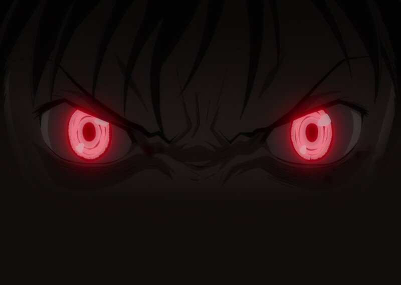 anime character with glowing red eyes