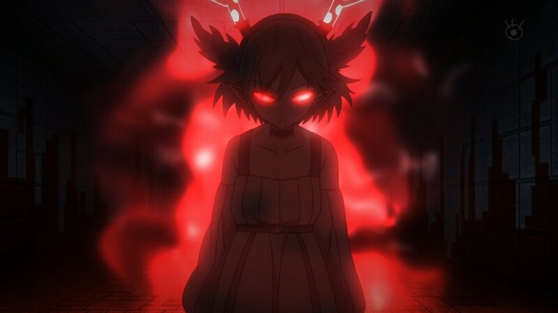 anime character with glowing red eyes