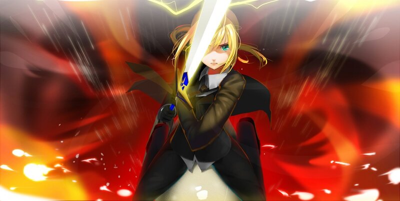 anime character with glowing sword