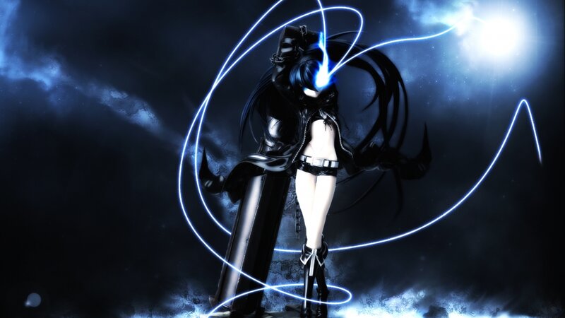 Anime Character with Glowing Sword — Black, Dramatic, Night