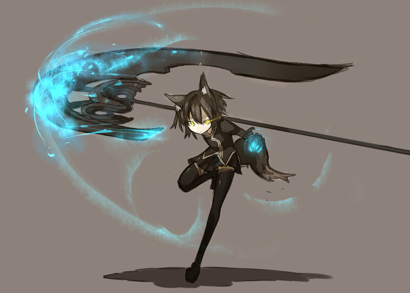 anime character with glowing weapon