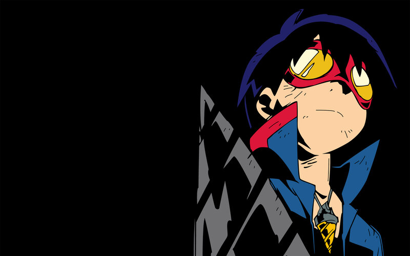 Anime Character with Goggles — Black, Dramatic, Jacket
