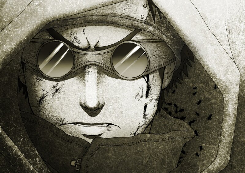 Anime Character with Goggles — Black, Serious, Manga