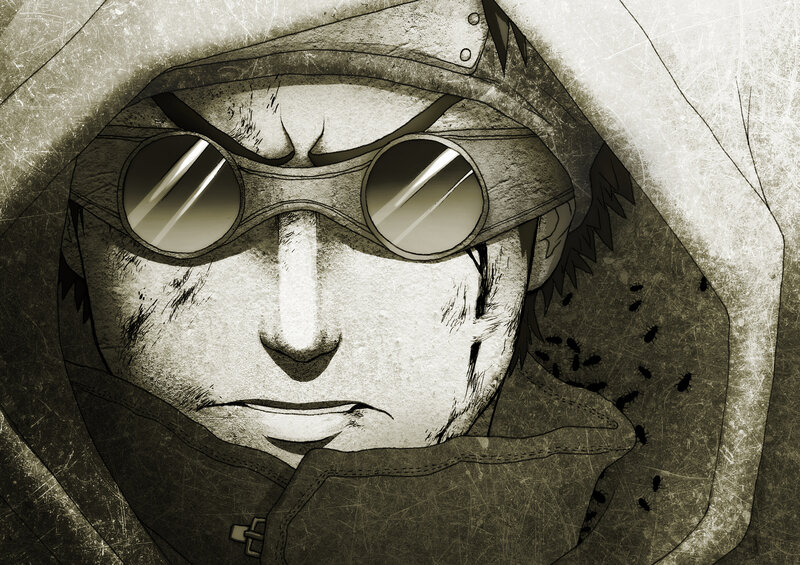 Anime Character with Goggles — Black, Serious