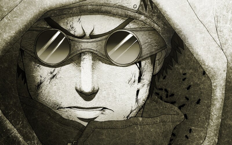 Anime Character with Goggles — Gray, Serious