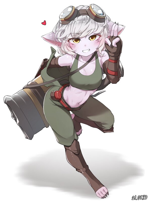 Anime Character with Goggles — Green, Playful