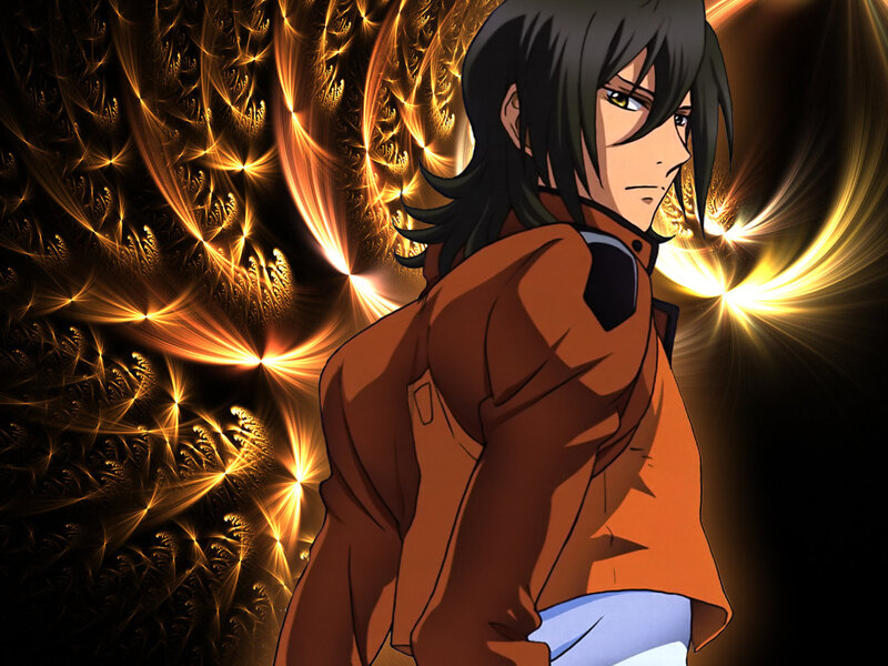 anime character with golden fractal background