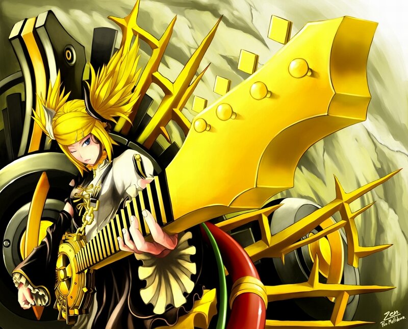 Anime character with golden guitar