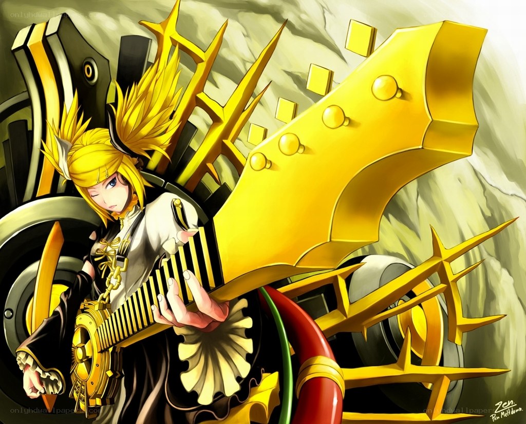Anime character with golden guitar