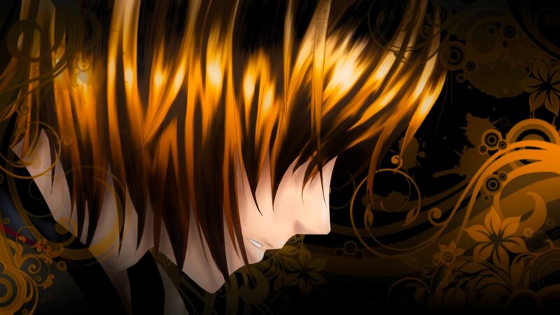 Anime Character with Golden Hair — Black, Dramatic, Digital Art