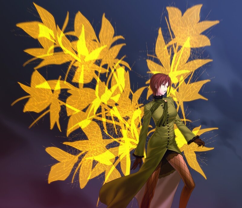 anime character with golden leaves