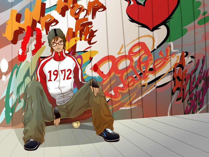 anime character with graffiti
