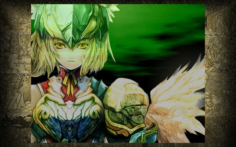 anime character with green armor