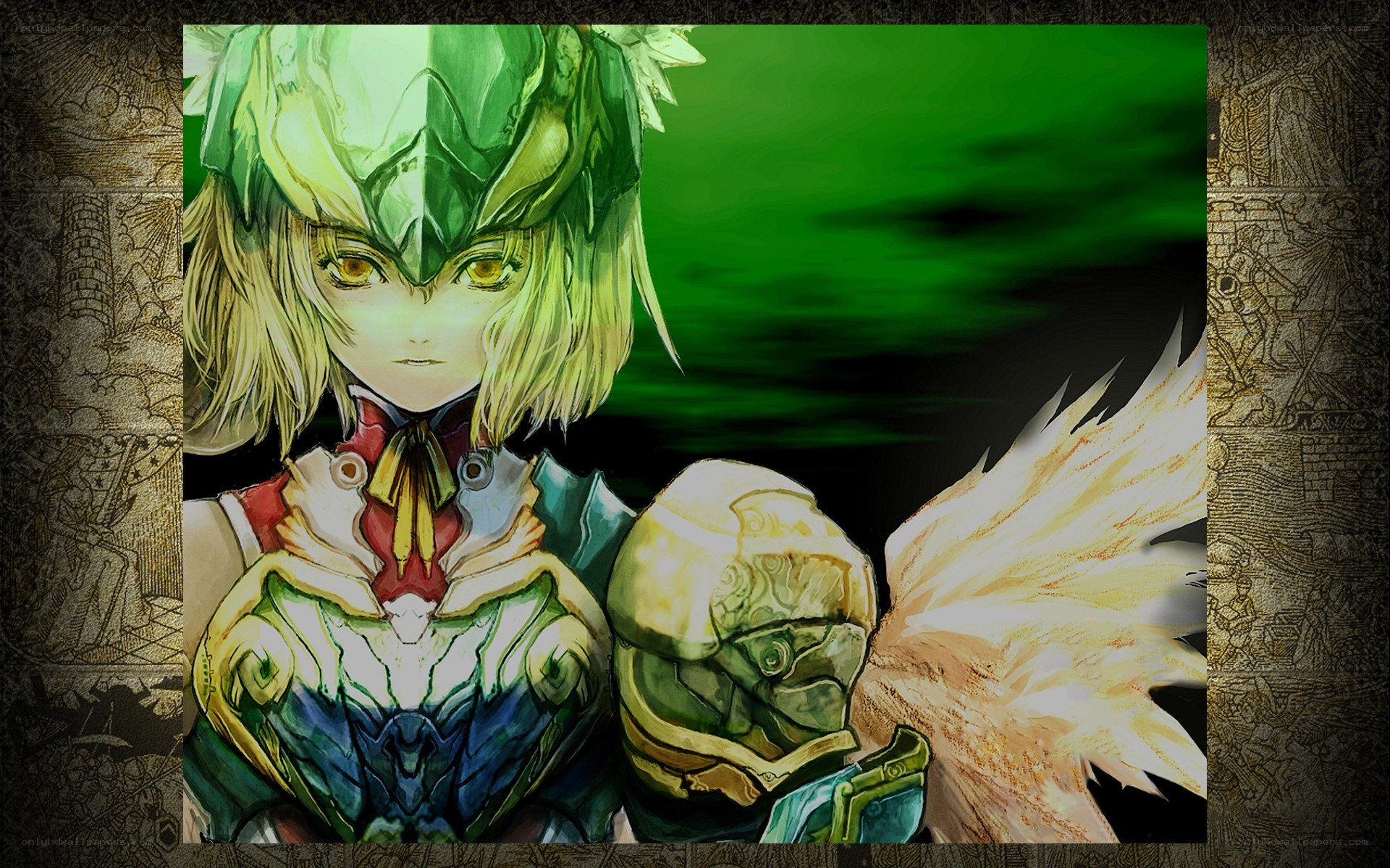 anime character with green armor